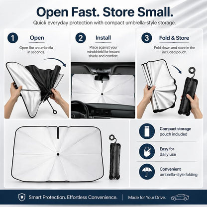 Car Sun Shade Umbrella — Opens in 3 Seconds, Folds Into Your Door Pocket